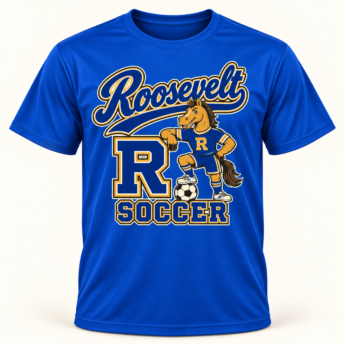 Roosevelt retro-soccer performance in Royal Blue, digital product mockup