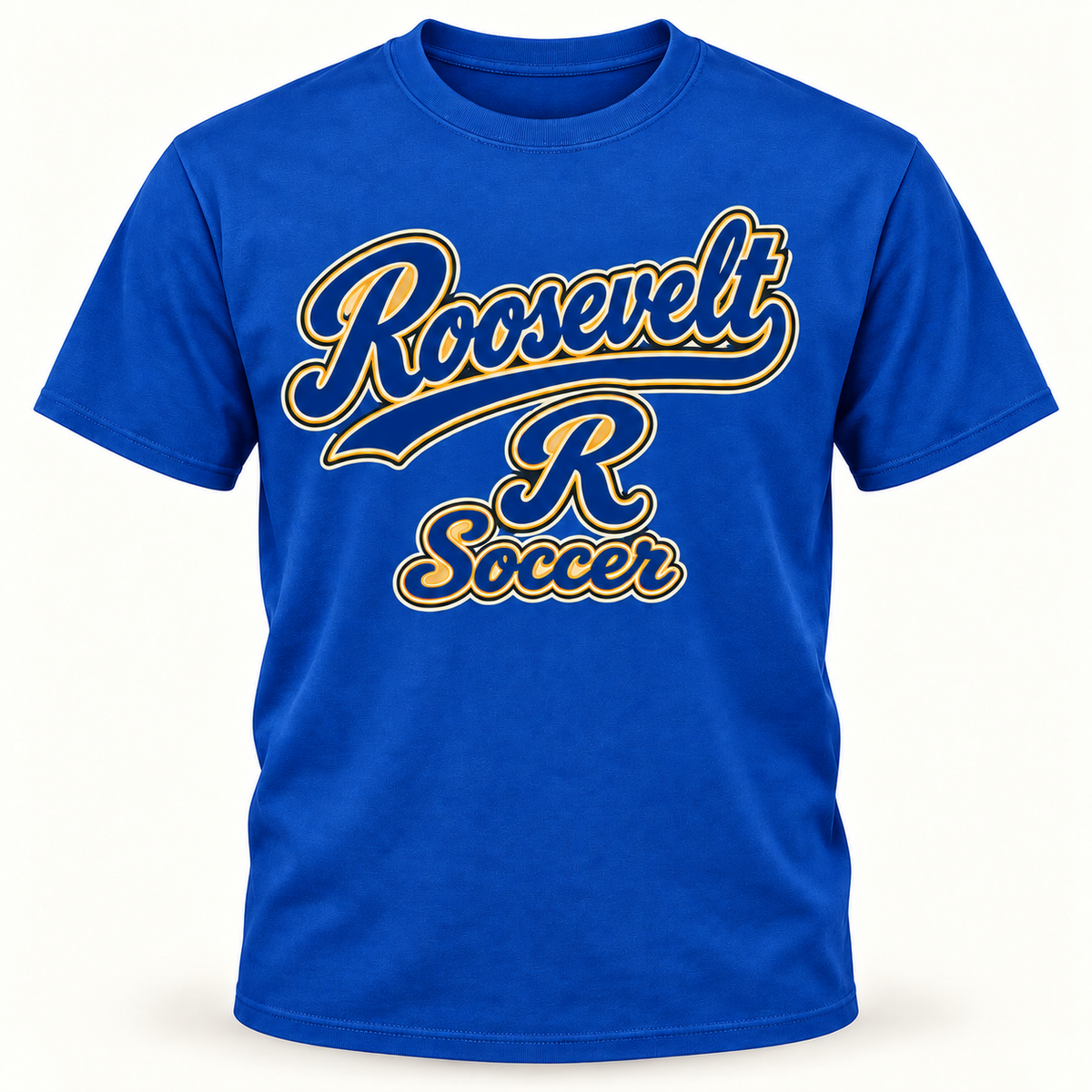 Roosevelt Signature Script Royal Blue cotton T-shirt front digital product mockup