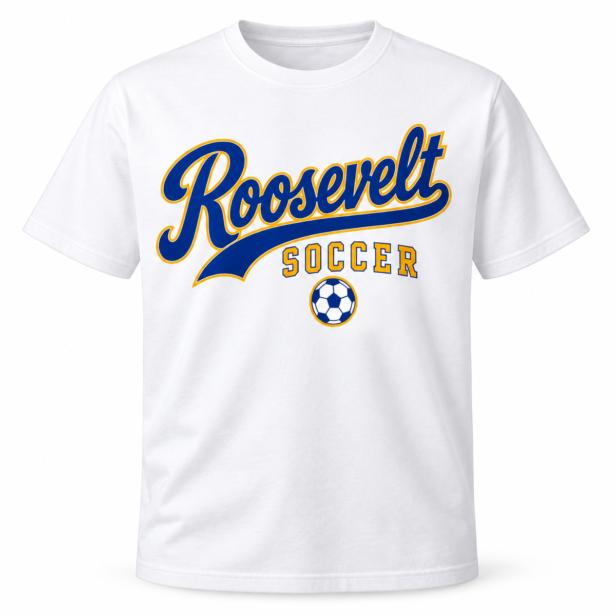 Roosevelt Soccer Youth Signature Script T-Shirt White, single product front view