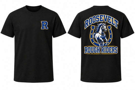 ROOSEVELT ROUGH RIDERS black tee front and back