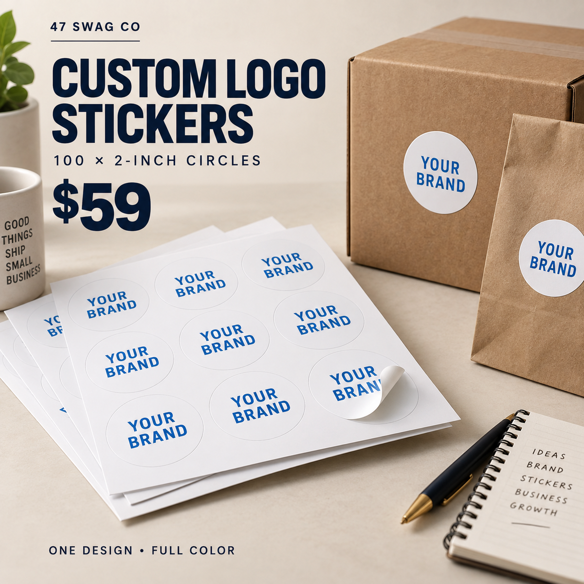 Custom Round Logo Stickers — 100-Pack for Packaging — sample personalized design, from $59