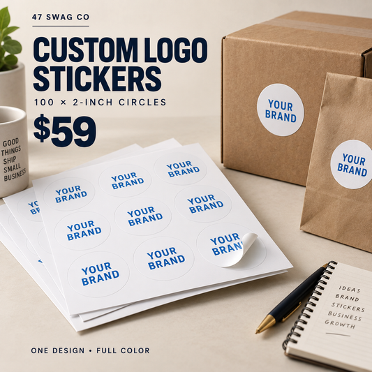 Custom Round Logo Stickers — 100-Pack for Packaging — sample personalized design, from $59