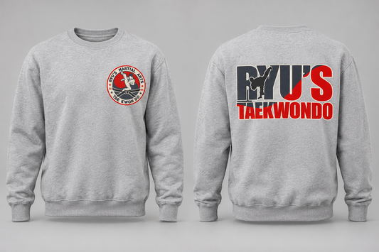 Heather Gray Ryu's Independent Crewneck Sweatshirt front and back mockup