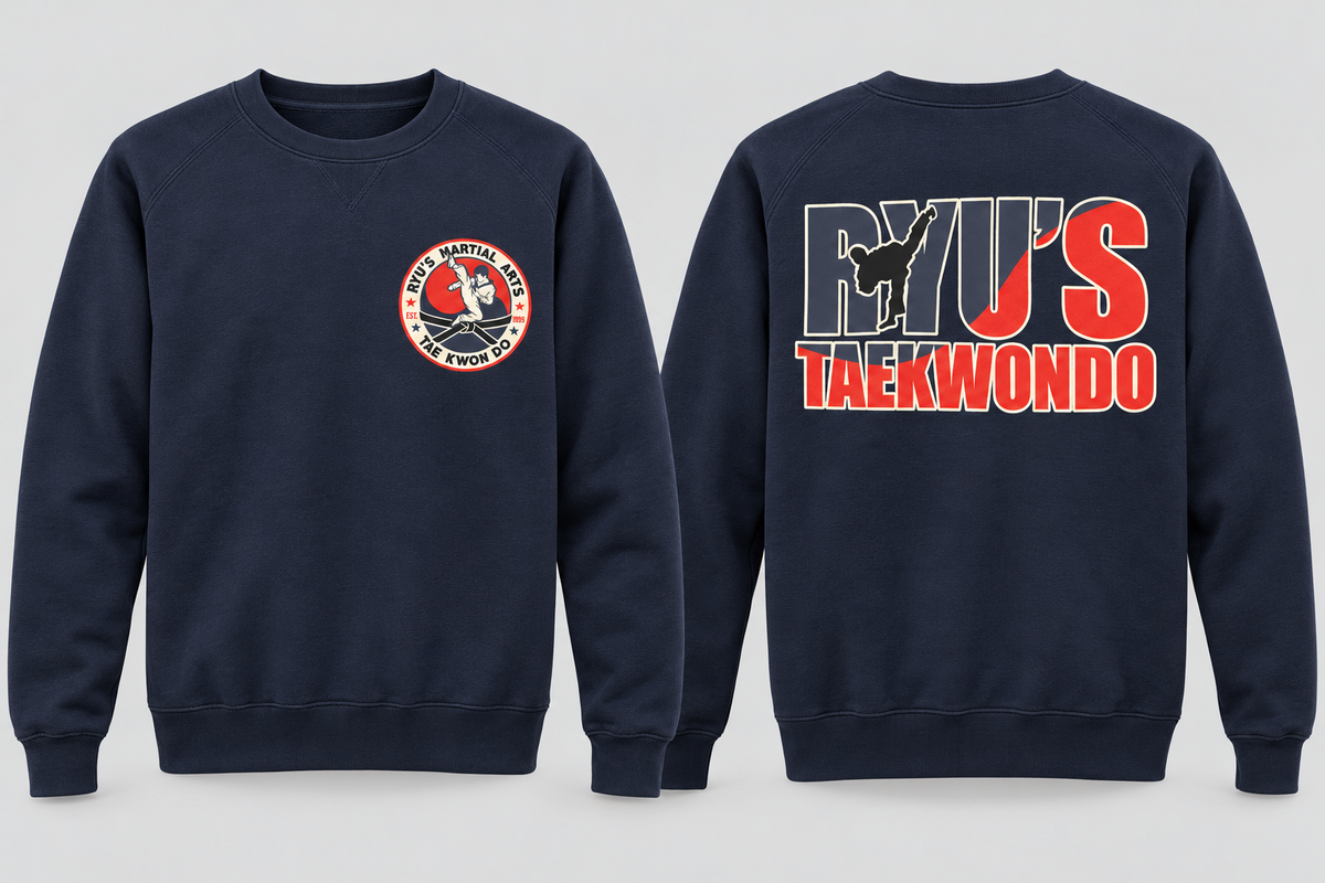 Navy Ryu's Independent Crewneck Sweatshirt front and back mockup
