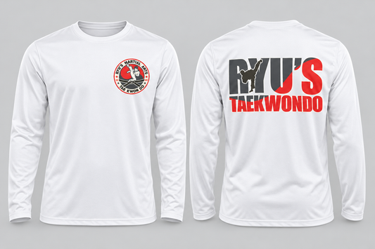White Ryu's Performance Long-Sleeve Tee front and back mockup