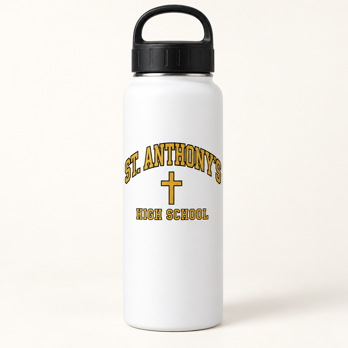 St. Anthony's High School Collegiate Water Bottle in White, gold collegiate design