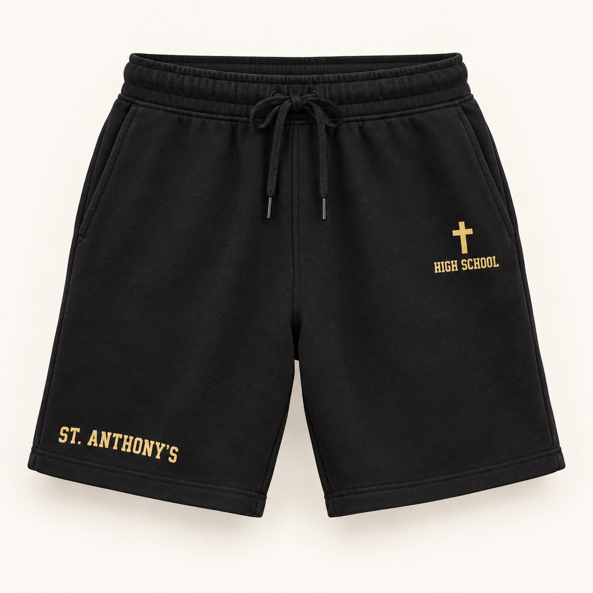 St. Anthony's High School Cotton-Blend Fleece Shorts in Black, gold collegiate design