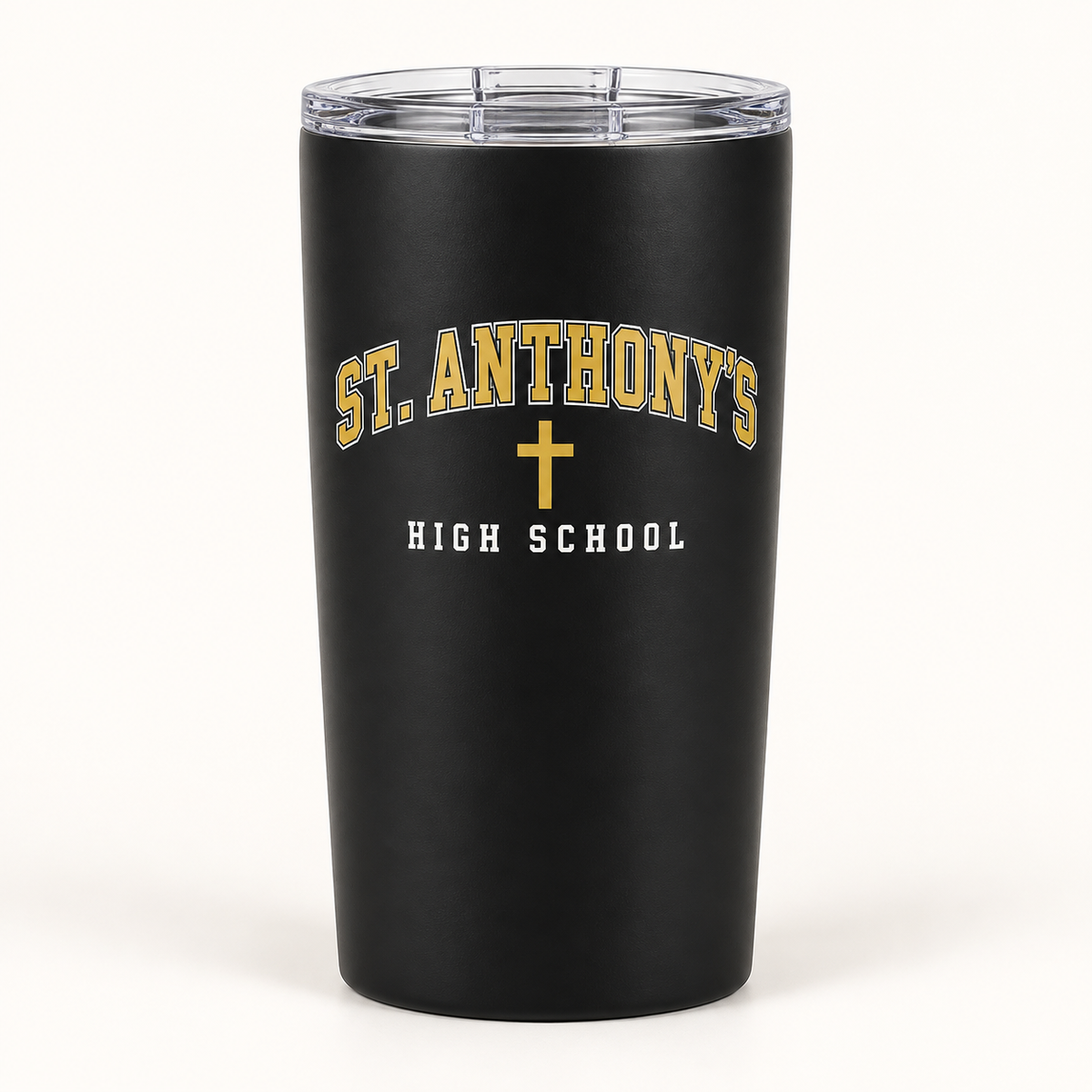St. Anthony's High School Collegiate Travel Tumbler in Black, gold collegiate design