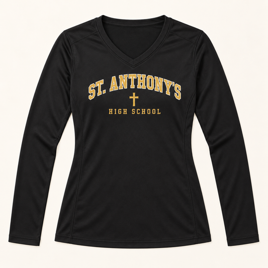 St. Anthony's High School Women's Long-Sleeve Performance V-Neck in Black