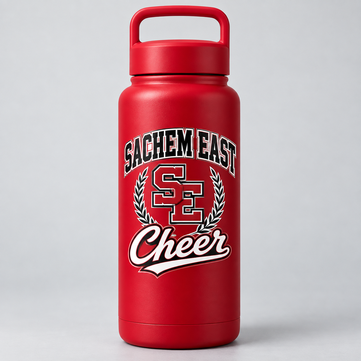 Sachem East Cheer Campus Crest Water Bottle product mockup