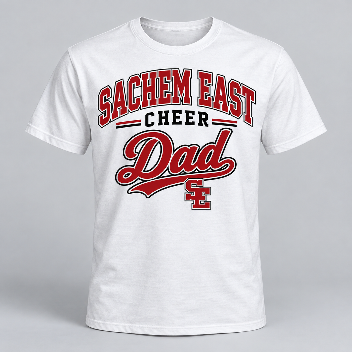 Sachem East Cheer Dad Heritage Script T-Shirt product mockup