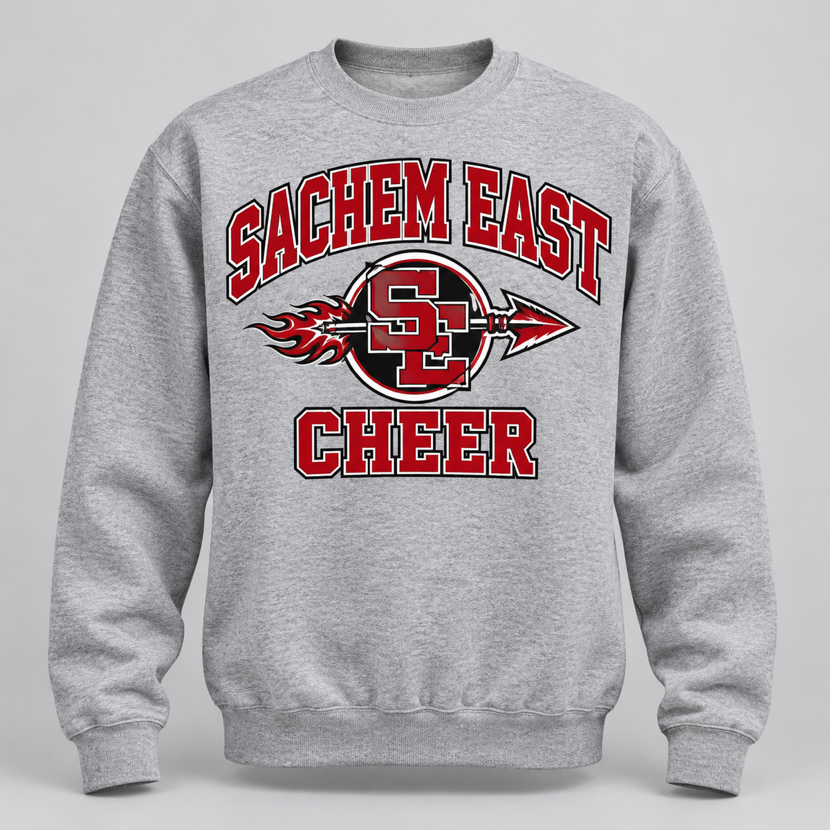 Sachem East Cheer Flaming Arrow Crest Crewneck Sweatshirt product mockup