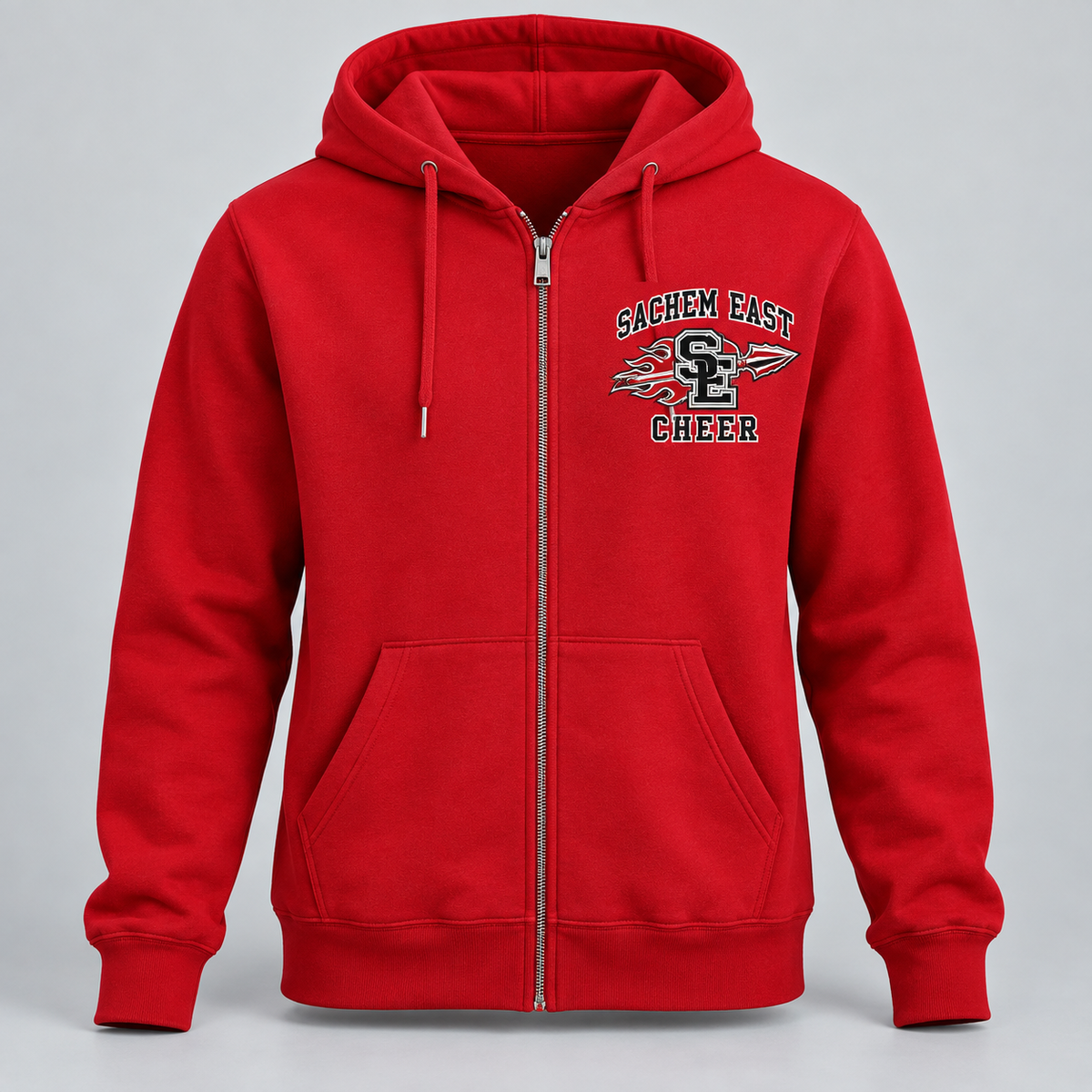 Sachem East Cheer Flaming Arrow Crest Full-Zip Hoodie product mockup