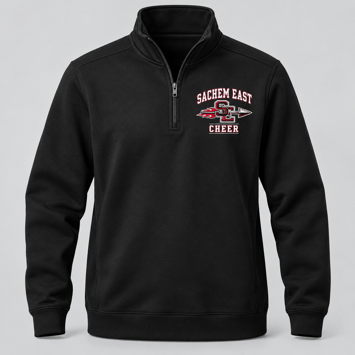 Sachem East Cheer Flaming Arrow Crest Quarter-Zip Pullover product mockup