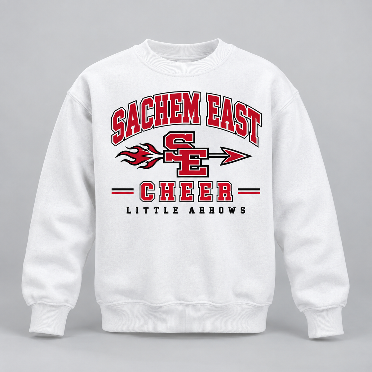 Sachem East Cheer Little Arrows Youth Crewneck Sweatshirt product mockup