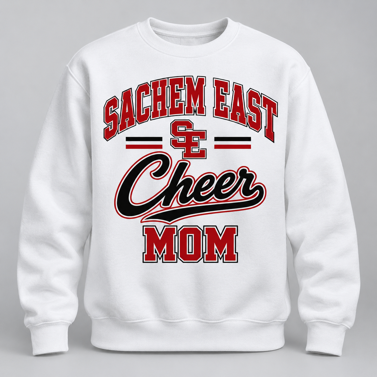 Sachem East Cheer Mom Campus Script Crewneck Sweatshirt product mockup