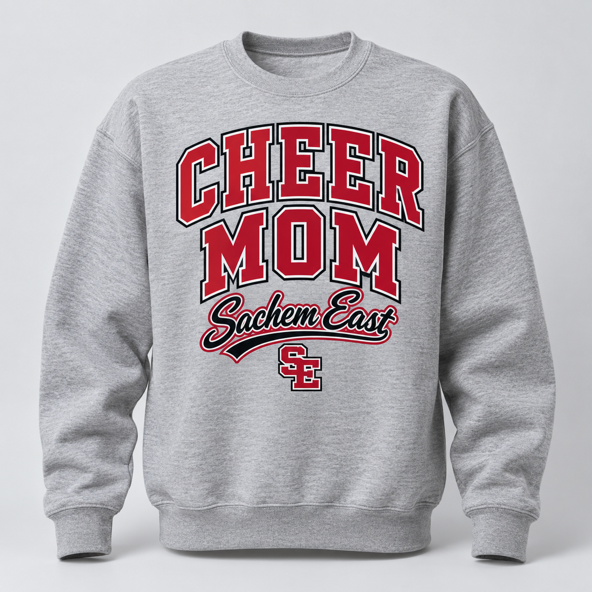 Sachem East Cheer Mom Varsity Crewneck Sweatshirt product mockup