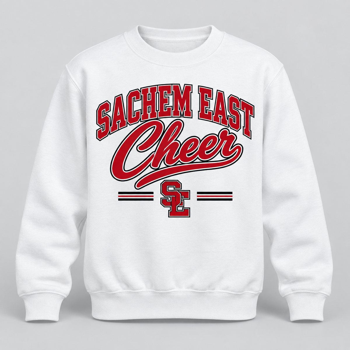 Sachem East Cheer Rally Script Youth Crewneck Sweatshirt product mockup