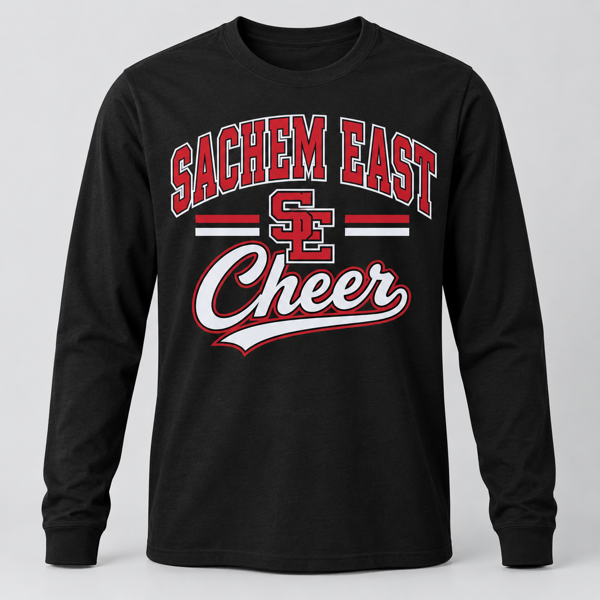 Sachem East Cheer Retro Athletic Long-Sleeve T-Shirt product mockup