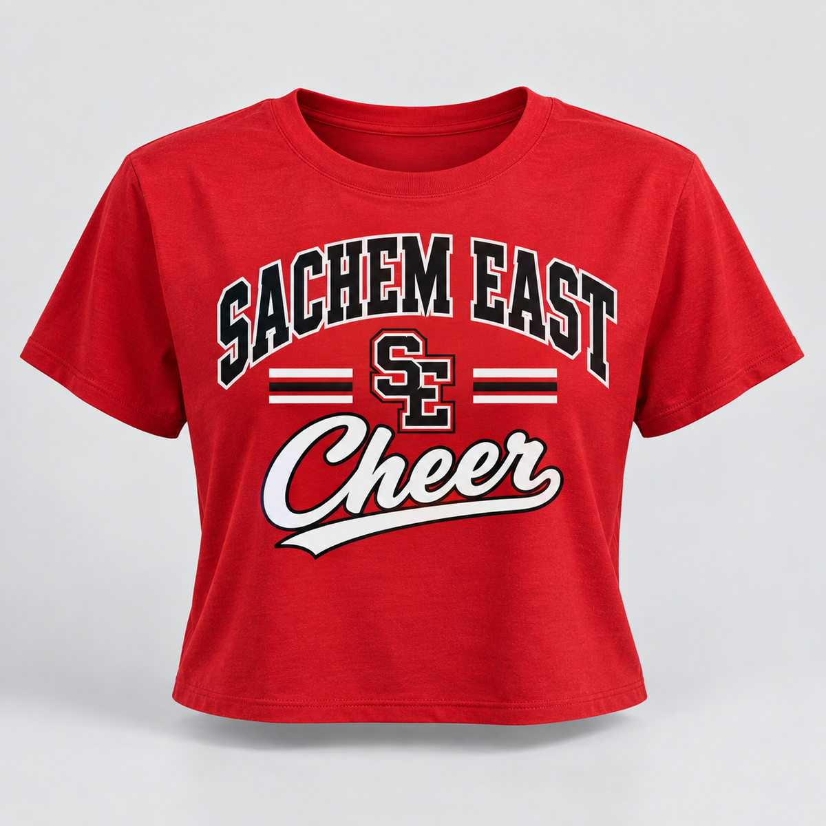 Sachem East Cheer Retro Athletic Women's Crop T-Shirt product mockup