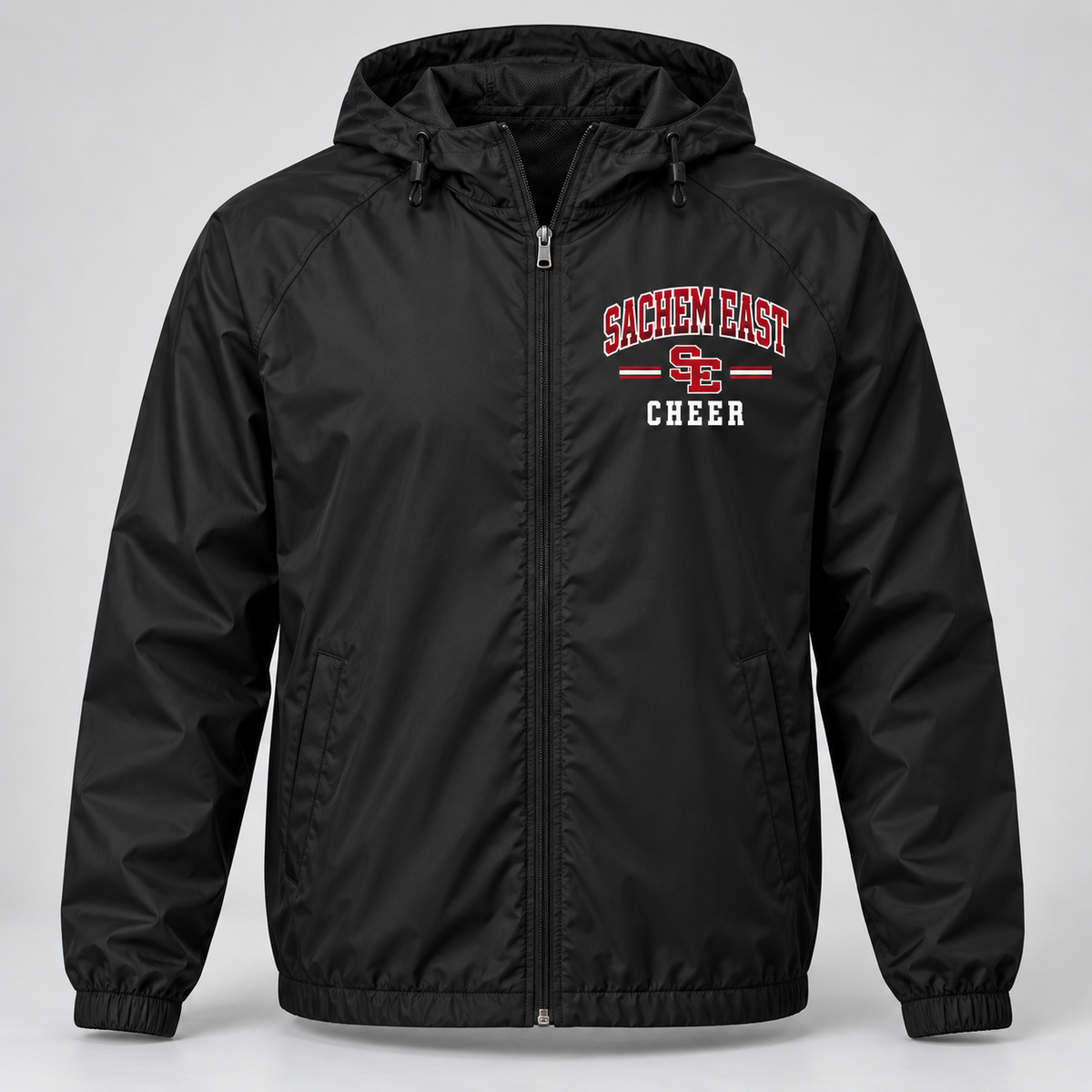 Sachem East Cheer Stadium Block Full-Zip Windbreaker product mockup