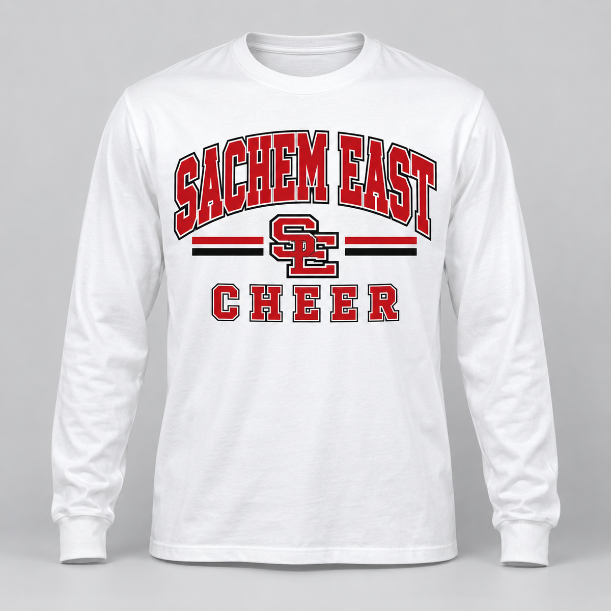 Sachem East Cheer Stadium Block Long-Sleeve T-Shirt product mockup