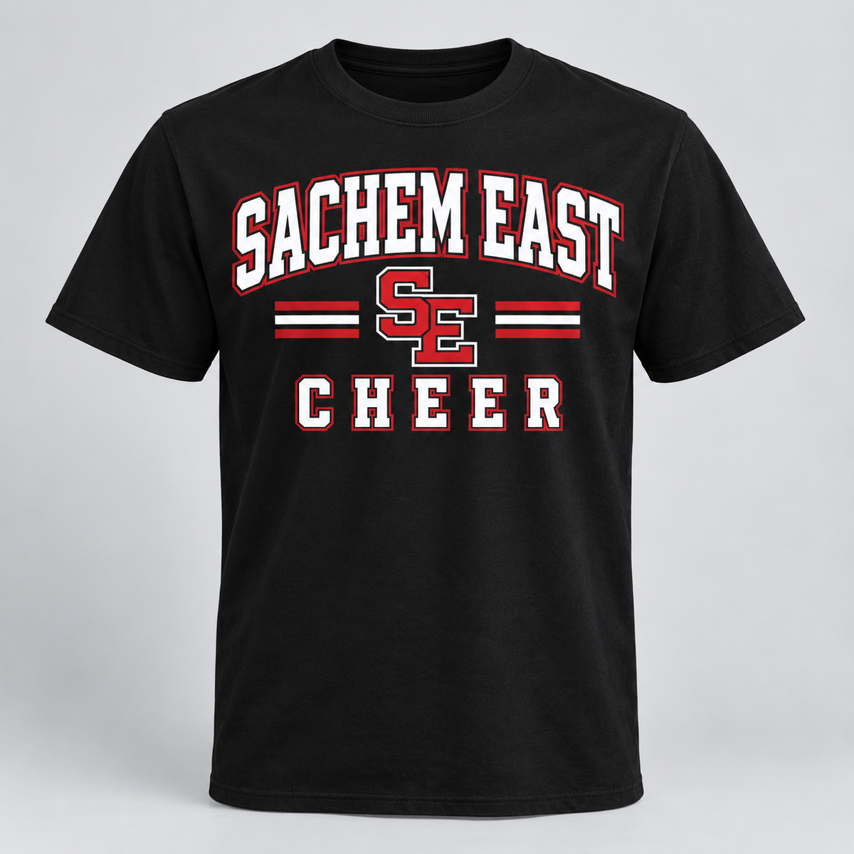 Sachem East Cheer Stadium Block Unisex T-Shirt product mockup