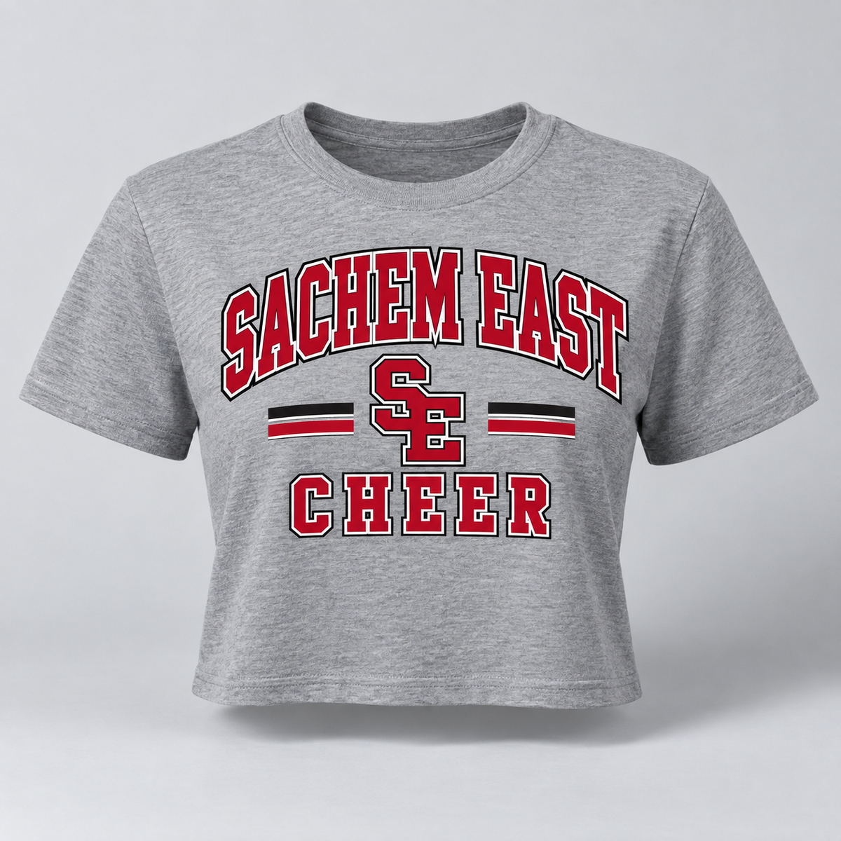 Sachem East Cheer Stadium Block Women's Crop T-Shirt product mockup