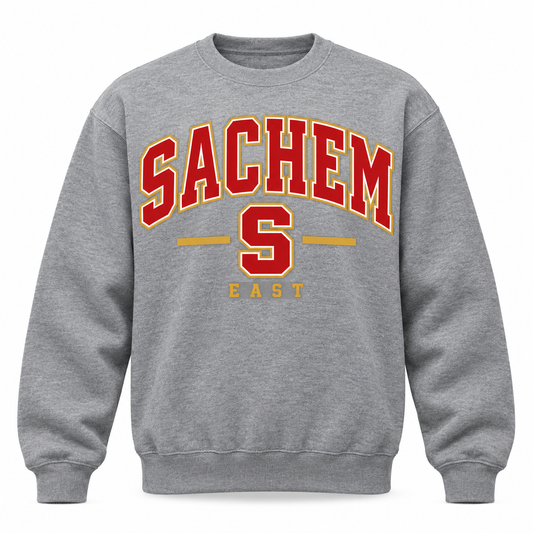 Sachem East Heritage S Crewneck Sweatshirt in Heather Gray with collegiate lettering