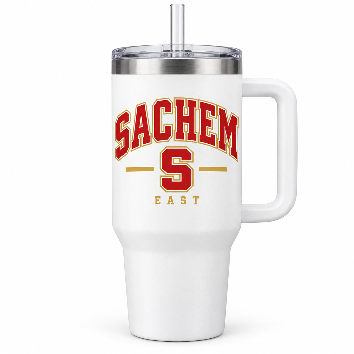 Sachem East Heritage S Handled Tumbler in White with collegiate lettering