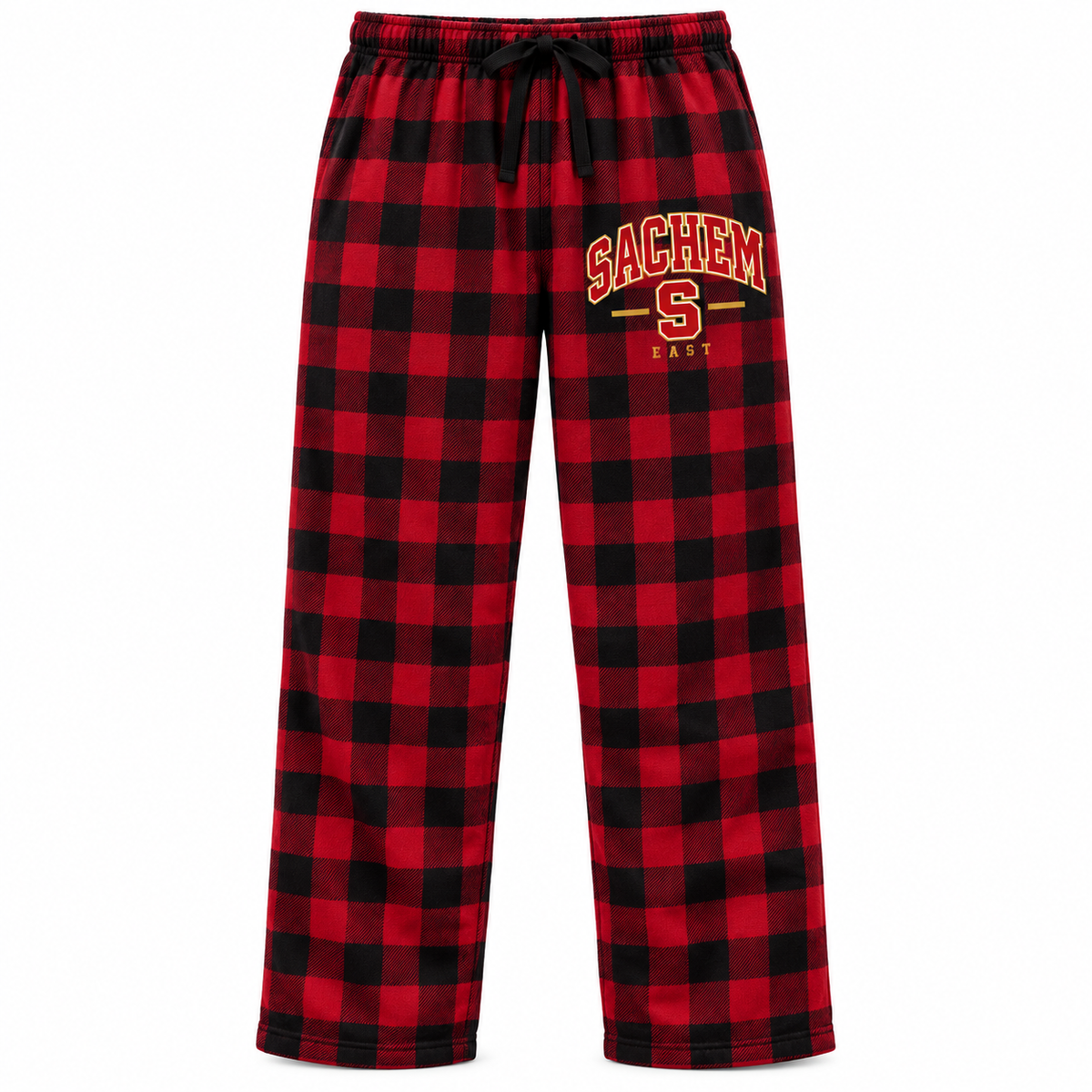 Sachem East Heritage S Flannel Pajama Pants in Red / Black Plaid with collegiate lettering