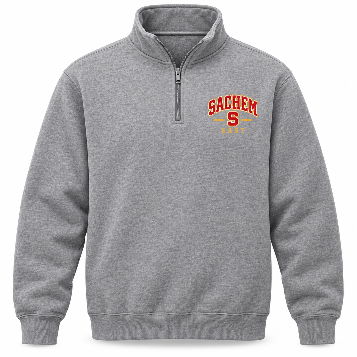 Sachem East Heritage S Quarter-Zip Pullover in Heather Gray with collegiate lettering