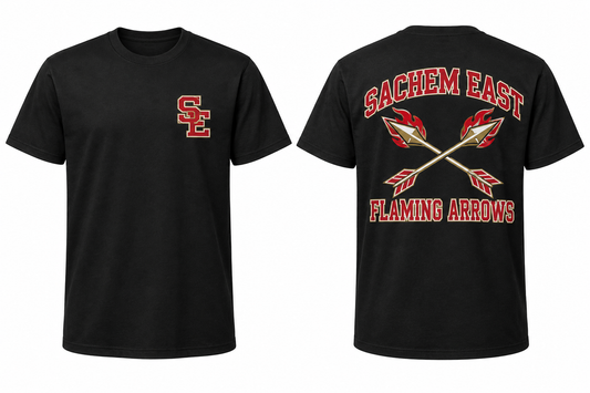 SACHEM EAST FLAMING ARROWS black tee front and back
