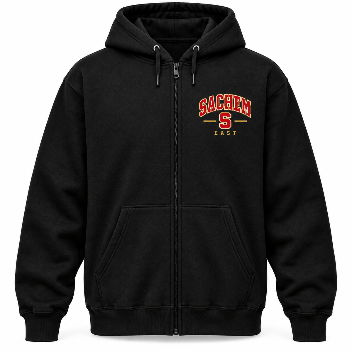 Sachem East Heritage S Full-Zip Hoodie in Black with collegiate lettering