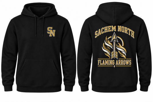 SACHEM NORTH FLAMING ARROWS black hoodie front and back