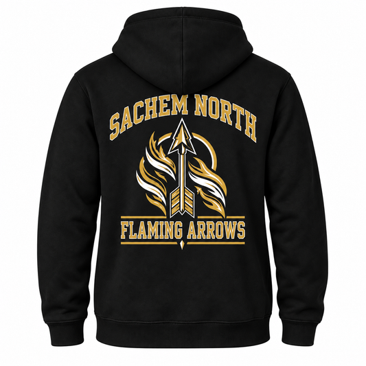 Sachem North Varsity Hoodie — Black — single black garment back view
