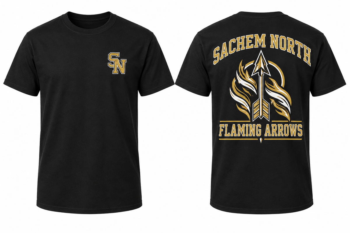 SACHEM NORTH FLAMING ARROWS black tee front and back
