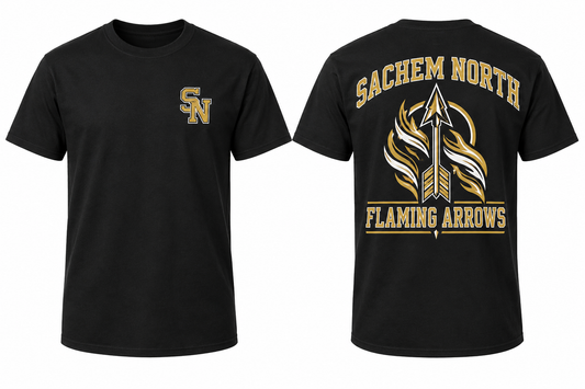 SACHEM NORTH FLAMING ARROWS black tee front and back