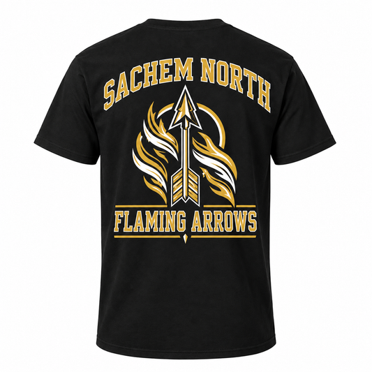 Sachem North Varsity Tee — Black — single black garment back view