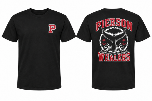 PIERSON WHALERS black tee front and back