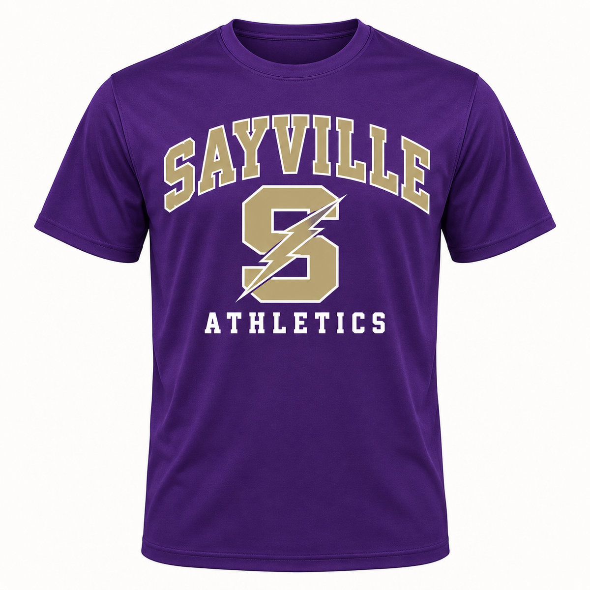 Sayville Lightning S Unisex Performance Tee in Purple; General Spirit artwork