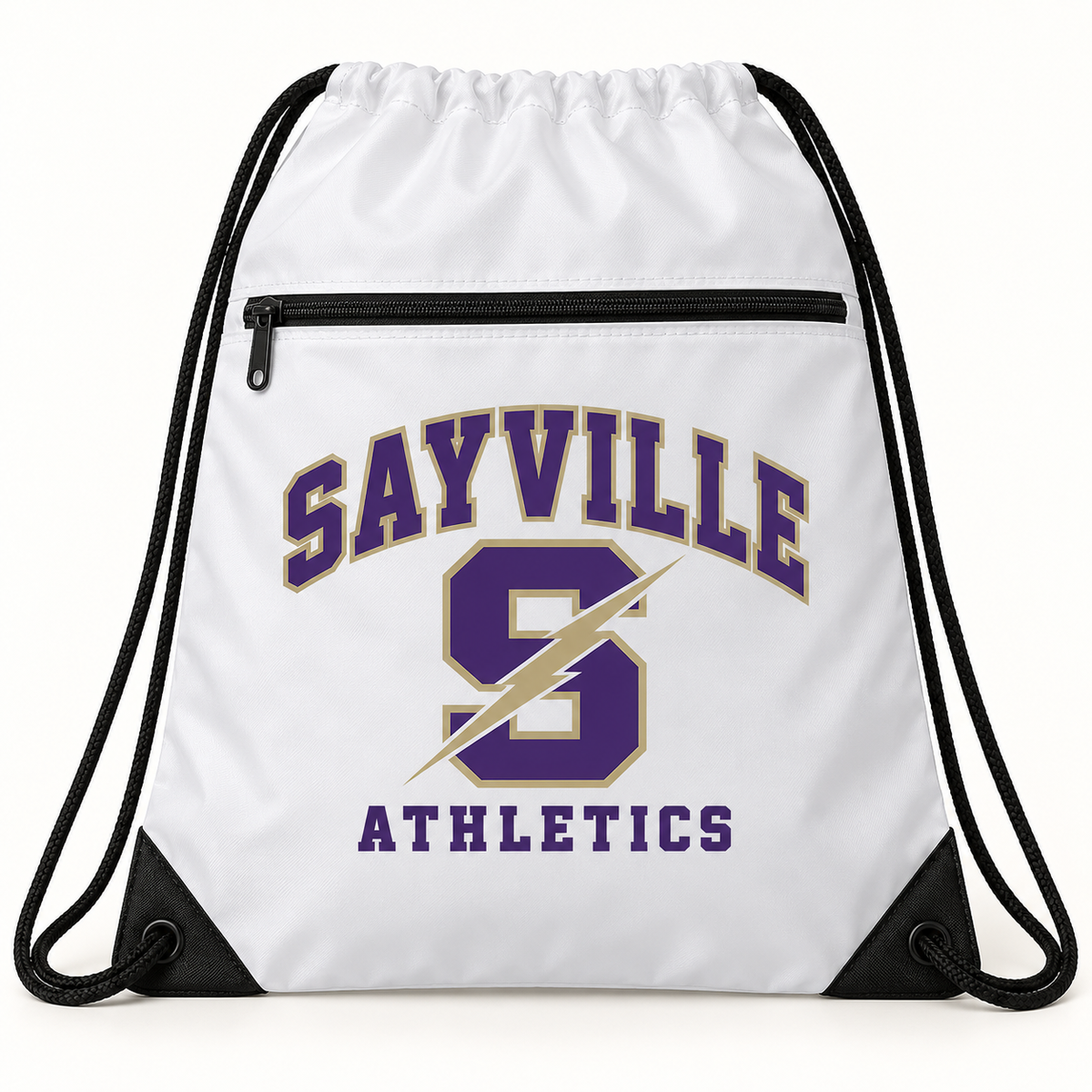 Sayville Lightning S Drawstring Backpack in White; General Spirit artwork