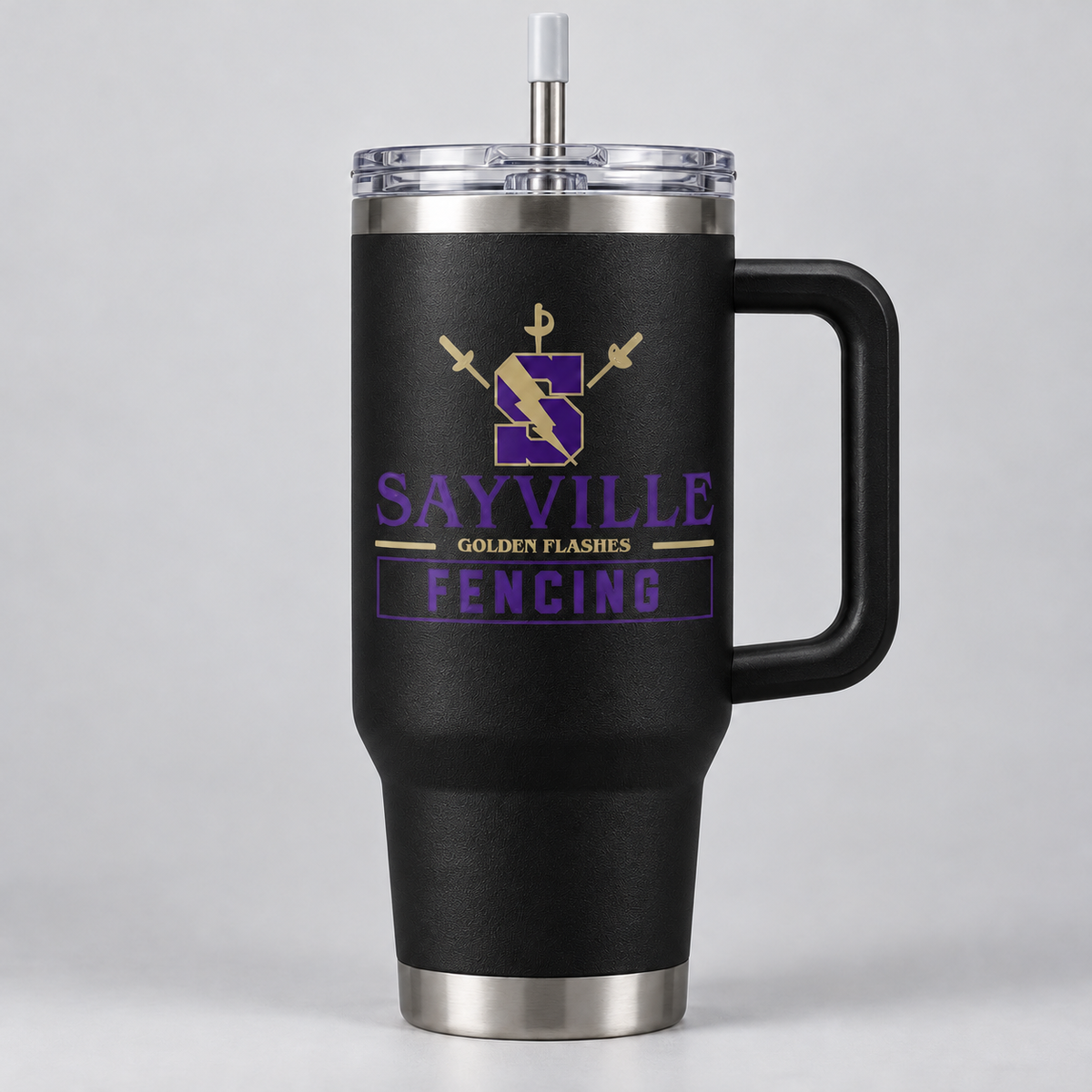 Black Sayville Fencing 40 oz Handled Tumbler