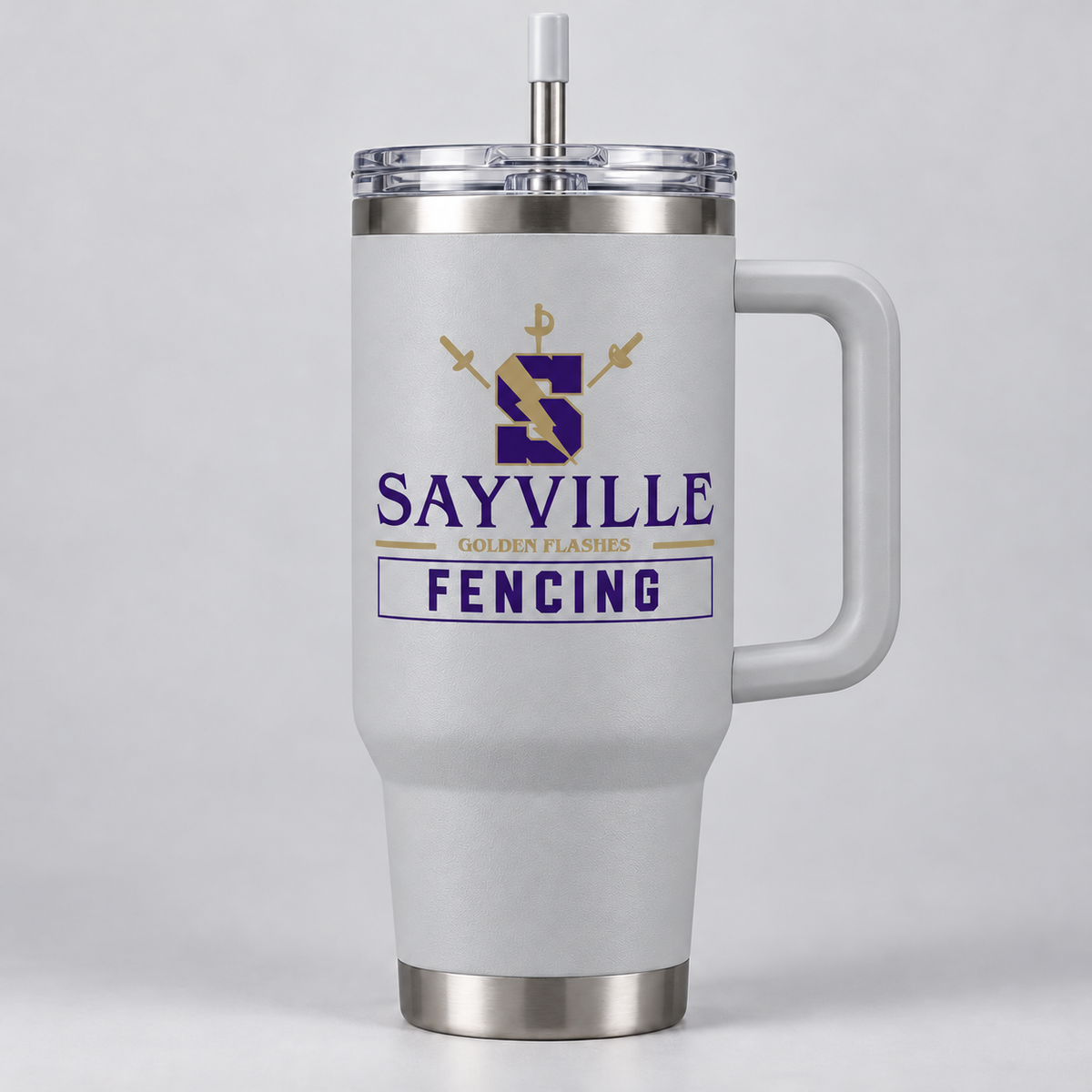 Gray Sayville Fencing 40 oz Handled Tumbler