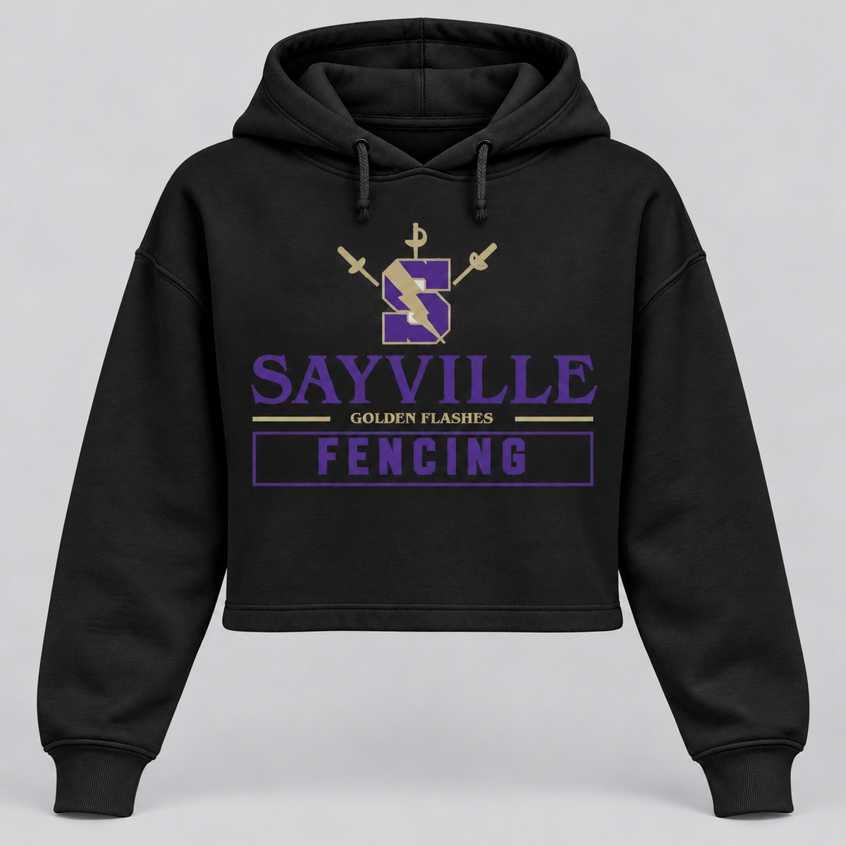 Black Sayville Fencing Cropped Hoodie