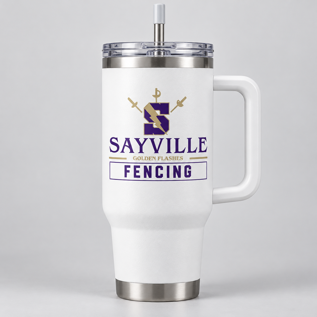 White Sayville Fencing 40 oz Handled Tumbler