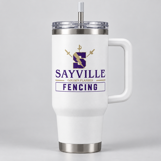 White Sayville Fencing 40 oz Handled Tumbler