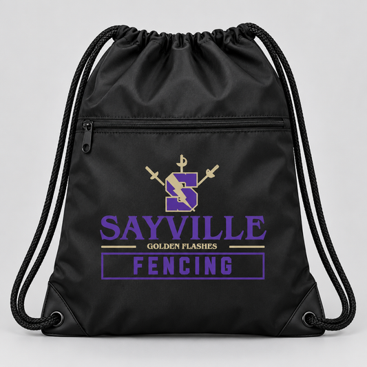 Black Sayville Fencing Zip-Pocket Drawstring Bag