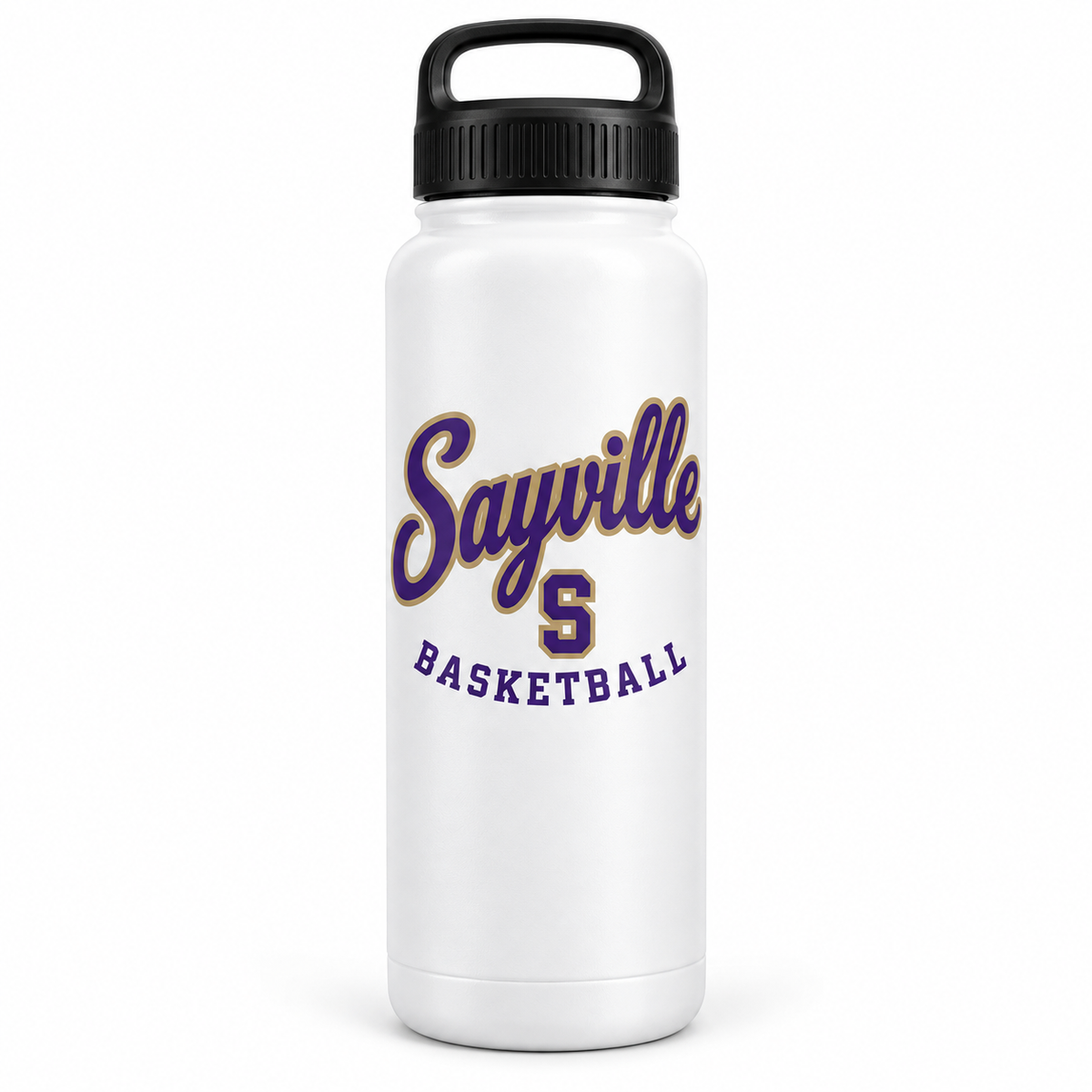 Sayville Girls Basketball Heritage Script 20 oz Water Bottle in White