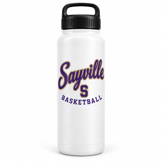 Sayville Girls Basketball Heritage Script 20 oz Water Bottle in White